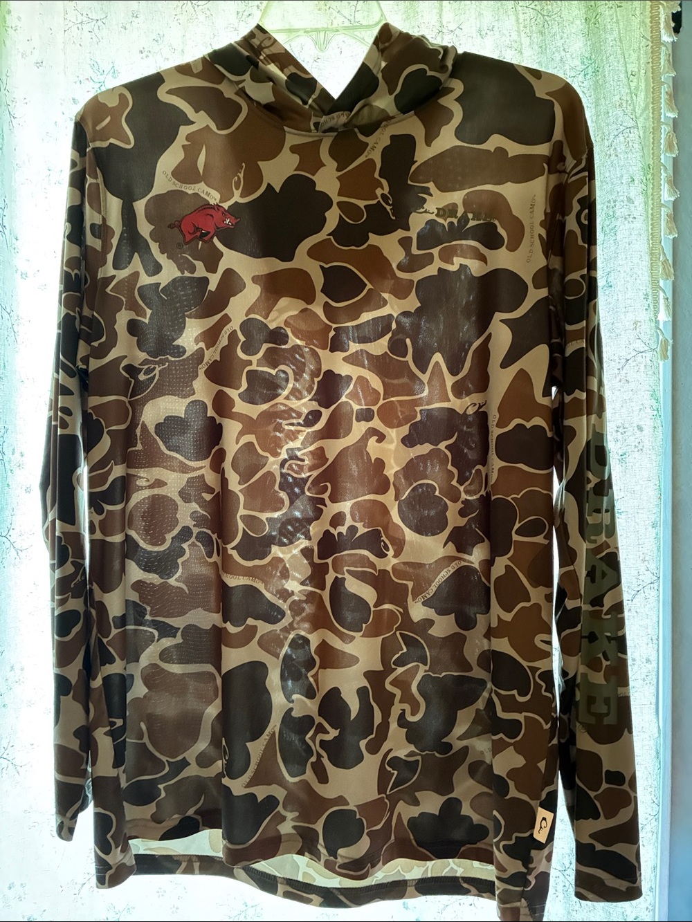 Drake Arkansas Razorback Camo Performance Hoodie Long Sleeve Shirt -Medium